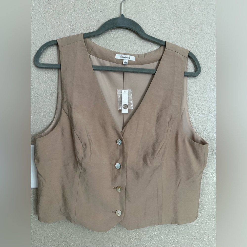 Madewell Tan Button-Down Vest Top